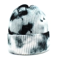 Gorro de punto tie-dye para mujer en blanco y negro con diseño de dobladillo acanalado - Negro