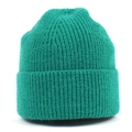 Classic bright green knit beanie hat with cuffed brim and ribbed texture for women - One Size / Green
