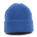 Close-up of royal blue ribbed knit beanie with cuffed design and soft texture - One Size / Blue