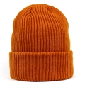 Bonnet en maille côtelée classique orange vif avec large revers pour la chaleur hivernale - Couleur caramel