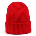 Bonnet en maille côtelée rouge pour homme et femme avec revers classique pour l'hiver - Rouge
