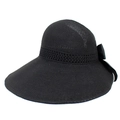 Detail of black woven sun visor for women featuring a stylish satin bow and wide brim - M (56-58cm) / Black