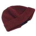 Deep red knit beanie with waffle texture, ribbed cuff, and functional buckle detail - Adjustable / Burgundy