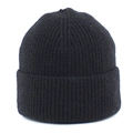 Close-up detail of black ribbed knit beanie showing thick texture and folded cuff design - One Size / Black
