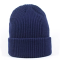 Detailed texture of dark blue knit beanie showing thick yarn and wide folded cuff - Navy Blue