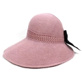 Detailed close-up of pink straw sun hat featuring breathable mesh and black ribbon bow - M (56-58cm) / Pink