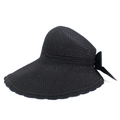 Detail of black breathable knitted sun hat featuring a large decorative bow on the back - M / Black