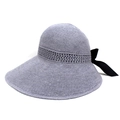 Detail of grey knitted sun hat showing breathable mesh and black silk bow decoration - M (56-58cm) / Gray