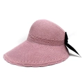 Detail of pink knitted sun hat with a large black decorative bow on the back - M / Pink