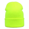 Close-up of neon green winter knit beanie with warm ribbed texture and double fold design - One Size / Fluorescent Green