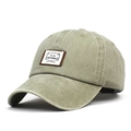 Berretto da baseball regolabile in cotone kaki con patch in pelle vintage per esterno - Cachi