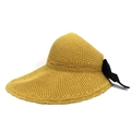 Detail of yellow breathable sun hat with woven texture and a black bow on the back - M / Yellow
