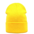 Close-up of bright yellow ribbed knit beanie featuring classic vertical weave and wide cuff - One Size / Fluorescent Yellow