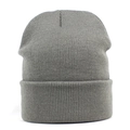 Close-up of a classic grey ribbed knit beanie showing fine texture and foldable cuff - One Size / Smoke