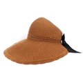 Dettaglio cappello da sole intrecciato con ampia tesa ondulata e fiocco in seta nera decorativo - M / Arancione