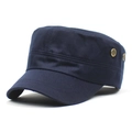 Detail of dark blue cotton cadet hat showing metal eyelets and reinforced brim stitching - Navy Blue