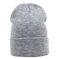 Close-up of fine knit texture and cuffed design on dark grey winter beanie hat - One Size / Light Heather Grey