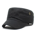 Classic black cotton cadet cap with adjustable flat top and side metal vents - Black