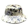 Detailed view of hummingbird and floral print on a silky beige sun bucket hat - Beige Vintage Hummingbird Floral (4785575778534)