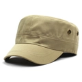 Detail of khaki cotton cadet cap showing metal eyelets and reinforced brim stitching - Khaki