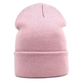 Close-up of pink rib-knit beanie showing texture and thick folded cuff details - One Size / Dusty Pink