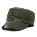 Detail of army green cotton cadet cap featuring metal eyelets and reinforced stitching - Green