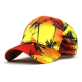 Detail of sunset gradient baseball cap with black palm tree prints and curved brim - Sunset Coconut Tree Gradient / Yellow