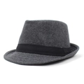 Chapeau Fedora classique en laine gris foncé avec ruban gros-grain pour hommes et femmes - M (56-58cm) / Gris