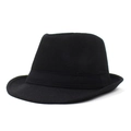 Détail d'un chapeau fedora classique en laine noire avec couronne pincée et ruban en satin - M (56-58cm) / Noir