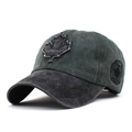Detailed embroidery of Canada maple leaf patch on vintage washed cotton baseball cap - Adjustable / Green And Black