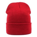 Close-up detail of red knitted beanie featuring classic vertical ribbed texture and cuff - One Size / Burgundy