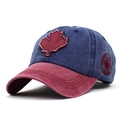 Vintage washed cotton baseball cap with maple leaf patch and Canada side embroidery - Adjustable / Navy + Red