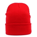 Detailed view of the red ribbed knit beanie with a folded cuff and warm texture - One Size / Red