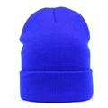 Close-up of bright blue ribbed knit beanie featuring a classic fold-over cuff design - One Size / Sapphire Blue