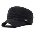 Detail of breathable mesh splicing and silver metal number on black patrol cap - Adjustable / Black