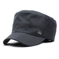Detail view of black cadet cap featuring breathable mesh panels and side metal buckle - Adjustable / Dark Gray