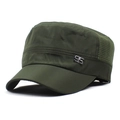 Olive green military flat top cap with breathable side mesh and metallic BS buckle detail - Adjustable / Green