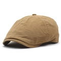 Classic khaki cotton newsboy cap for men and women featuring a vintage stitched flat design - Adjustable / Khaki