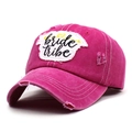 Rose red washed cotton baseball cap with bride tribe embroidery and distressed details - Adjustable / Rose Red