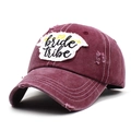Retro washed cotton baseball cap in wine red with bride tribe embroidery and distressed brim - Adjustable / Burgundy