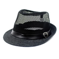 Dettaglio cappello fedora nero con maglia traspirante e cinturino in pelle - Taglia unica / Nero