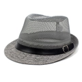 Klassischer grauer atmungsaktiver Mesh-Fedora-Hut mit schwarzem Band für sommerlichen Sonnenschutz - Einheitsgröße / Grau
