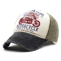 Cappellino da baseball vintage con stampa motocicletta e design patchwork bicolore - Regolabile / Khaki con Visiera Nera