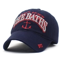 Navy blue baseball cap with embroidered anchor and The Baths text on white background - Adjustable / Navy Blue