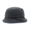 Detailed shot of dark gray washed denim bucket hat showing metal eyelets and stitching - M / Black
