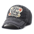 Vintage katoenen baseballpet met DOG Vibes Only-patch en gerafelde rand in antraciet - Zwart