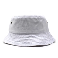 Detail shot of white cotton bucket hat featuring breathable eyelets and stitched brim - M / White