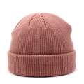 Unisex warm beanies for winter with a ribbed knit texture and stylish cuffed brim - Pink