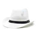 Detail of white mesh fedora hat showing breathable texture and black leather band with buckle - M (56-58cm) / White