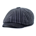Dettaglio del berretto newsboy vintage in denim con strisce bianche e cuciture - M(56-58cm) / Nero